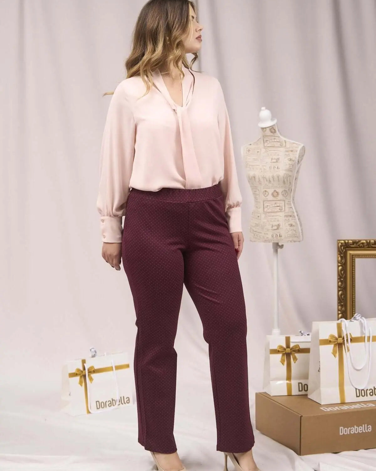 Pantaloni a fantasia con vita elastica BORDEAUX DORABELLA XXL