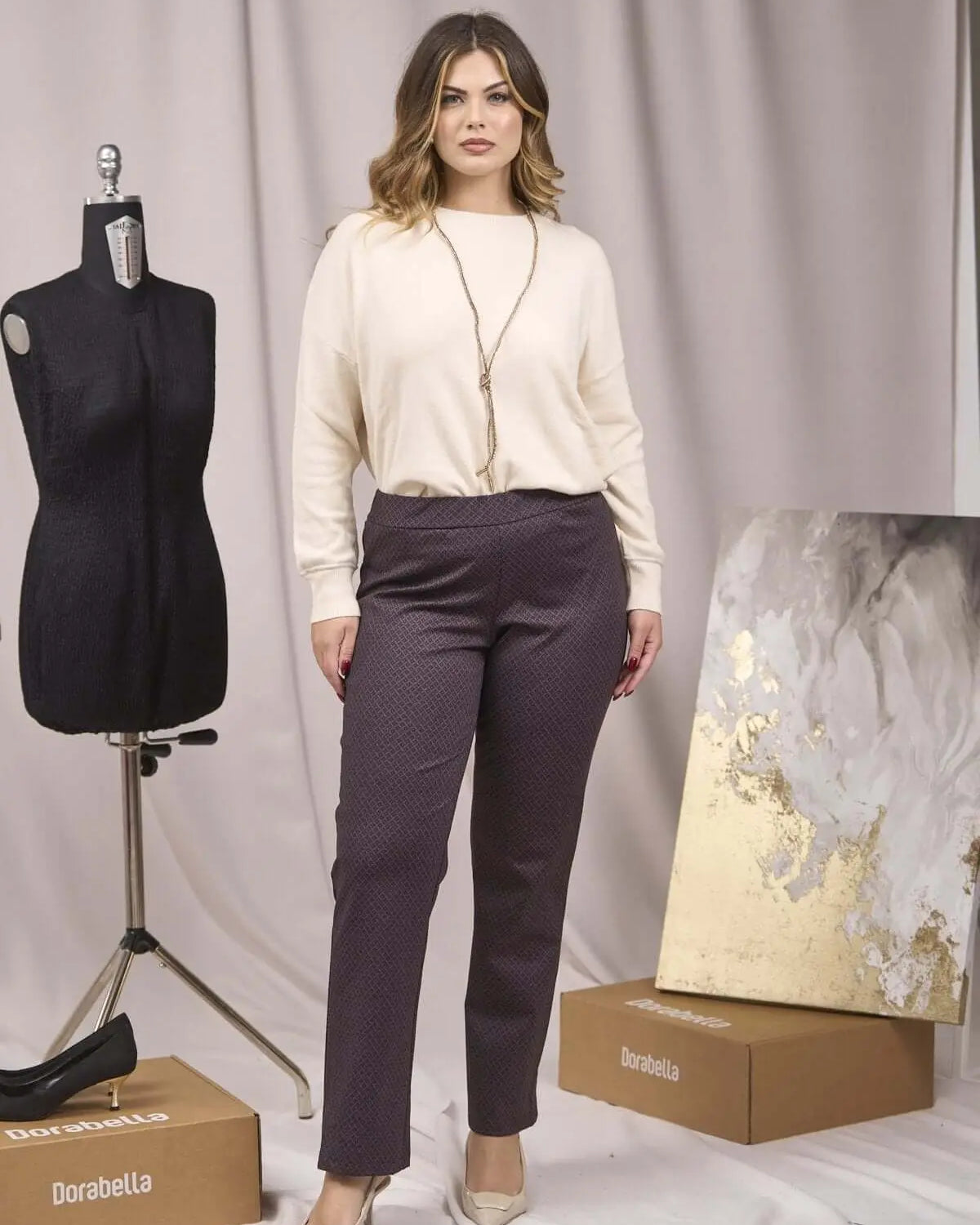 Pantaloni a fantasia con vita elastica BORDEAUX DORABELLA XXL