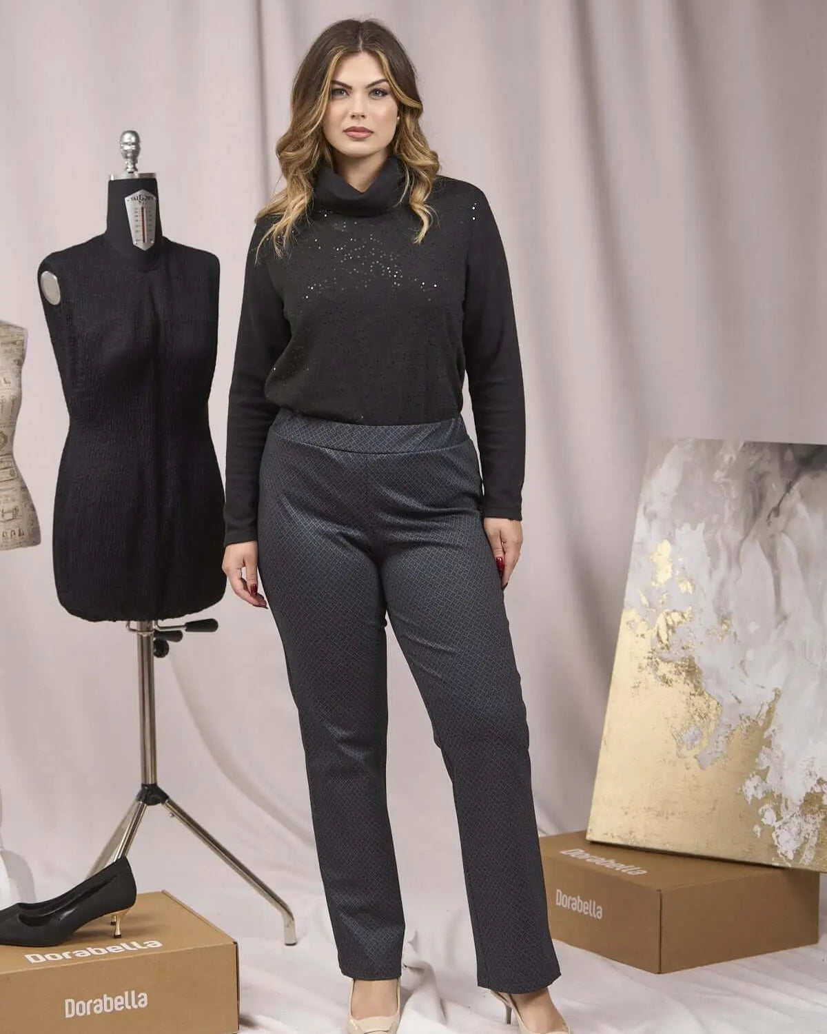 Pantaloni a fantasia con vita elastica NERO DORABELLA XXL