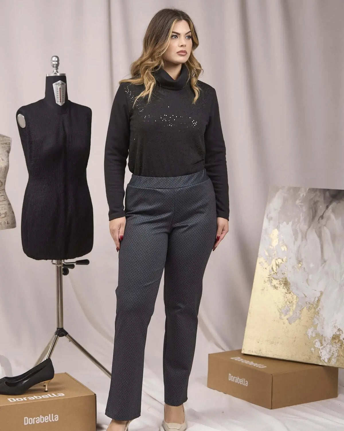 Pantaloni a fantasia con vita elastica NERO DORABELLA