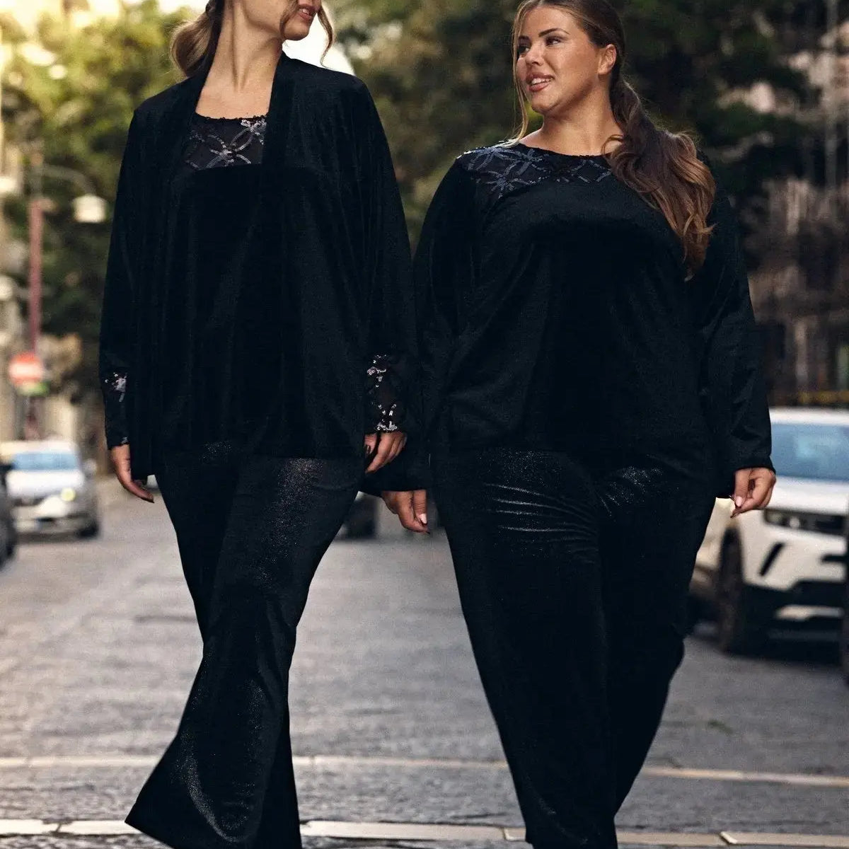 Pantaloni a palazzo in velluto stretch NERO DORABELLA PIU' 47