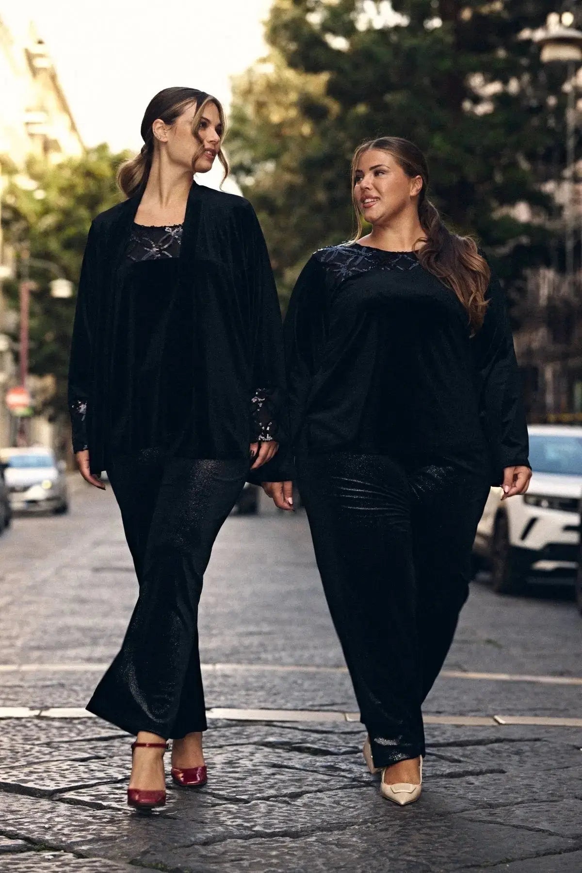 Pantaloni a palazzo in velluto stretch NERO DORABELLA PIU' 47