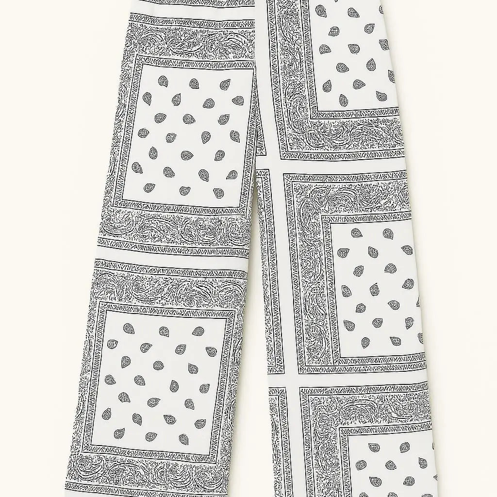 Pantaloni ampi con stampa bandana Unica by Dorabella Bianco-Taglia-Unica-Fino-alla-46