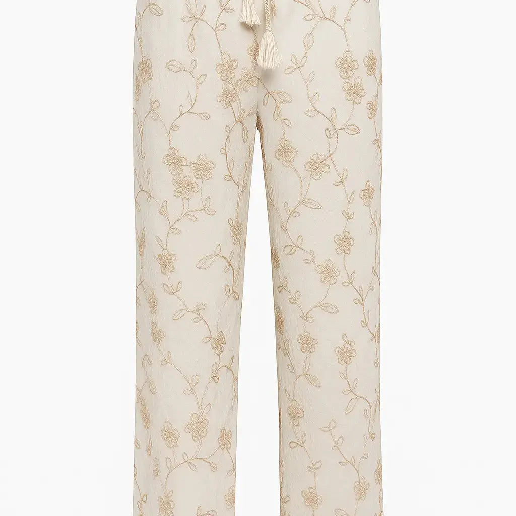 Pantaloni ampi in tessuto ricamato con bustino elastico e laccetti in corda DORABELLA XXL