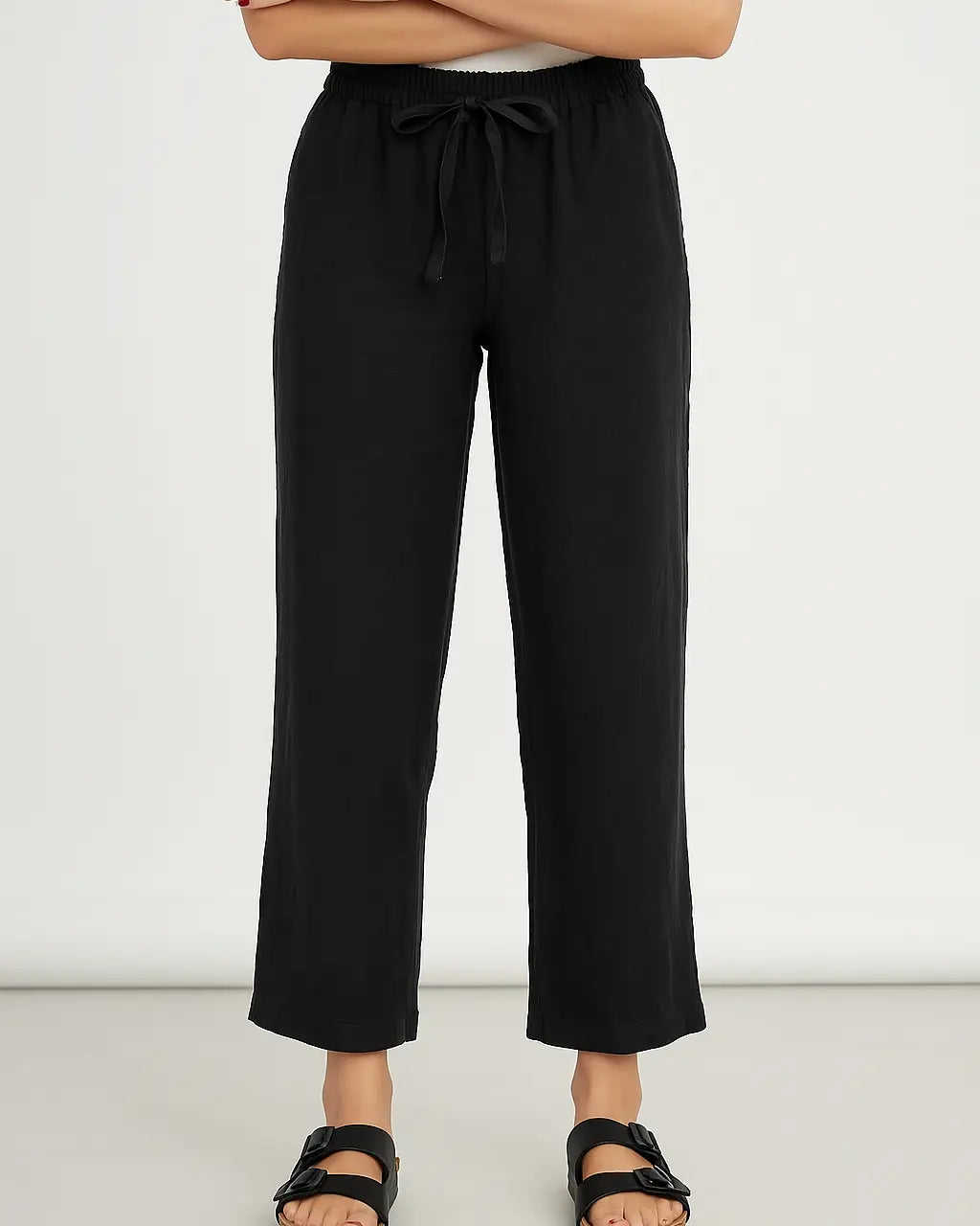 Pantaloni con bustino elastico e lacci in 100% lino DORABELLA