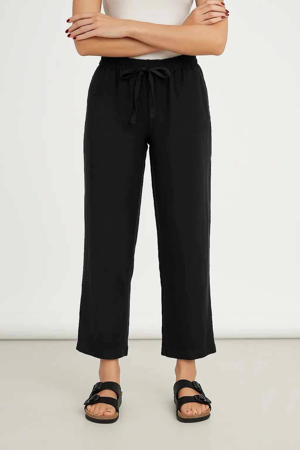 Pantaloni con bustino elastico e lacci in 100% lino DORABELLA