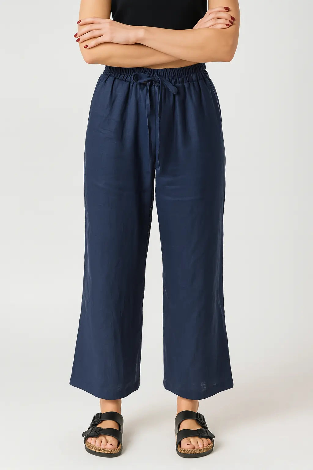 Pantaloni con bustino elastico e lacci in 100% lino DORABELLA