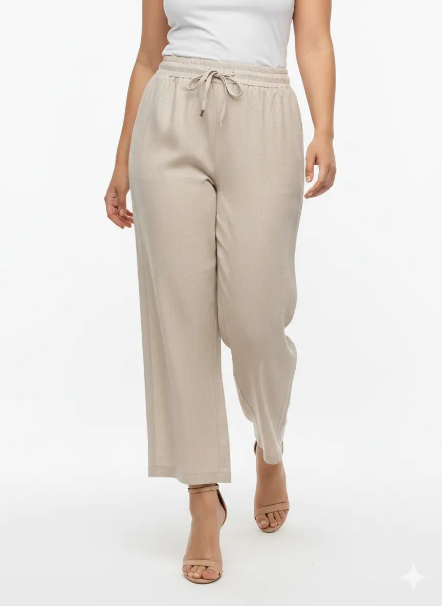 Pantaloni con bustino elastico e lacci in 100% lino DORABELLA