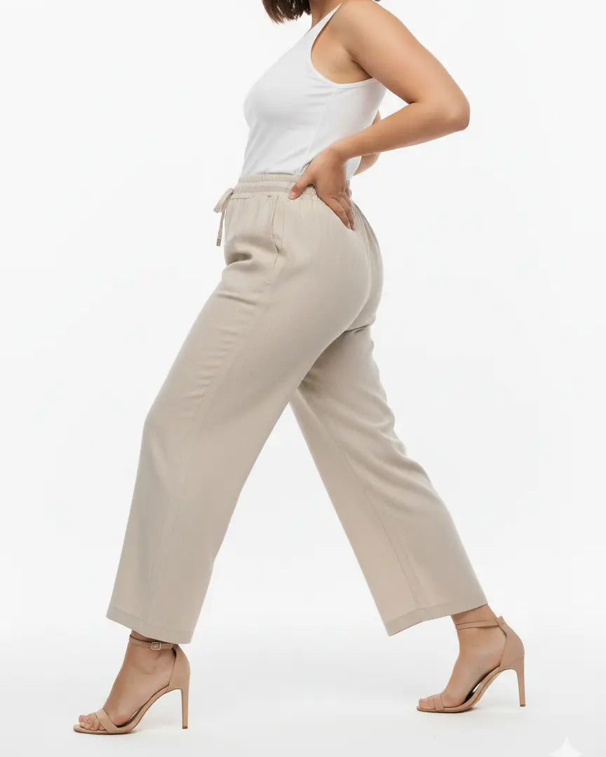 Pantaloni con bustino elastico e lacci in 100% lino DORABELLA
