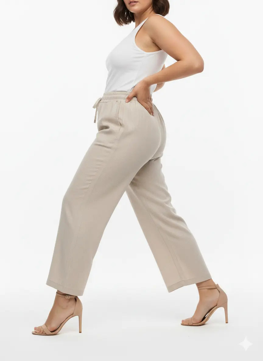 Pantaloni con bustino elastico e lacci in 100% lino DORABELLA