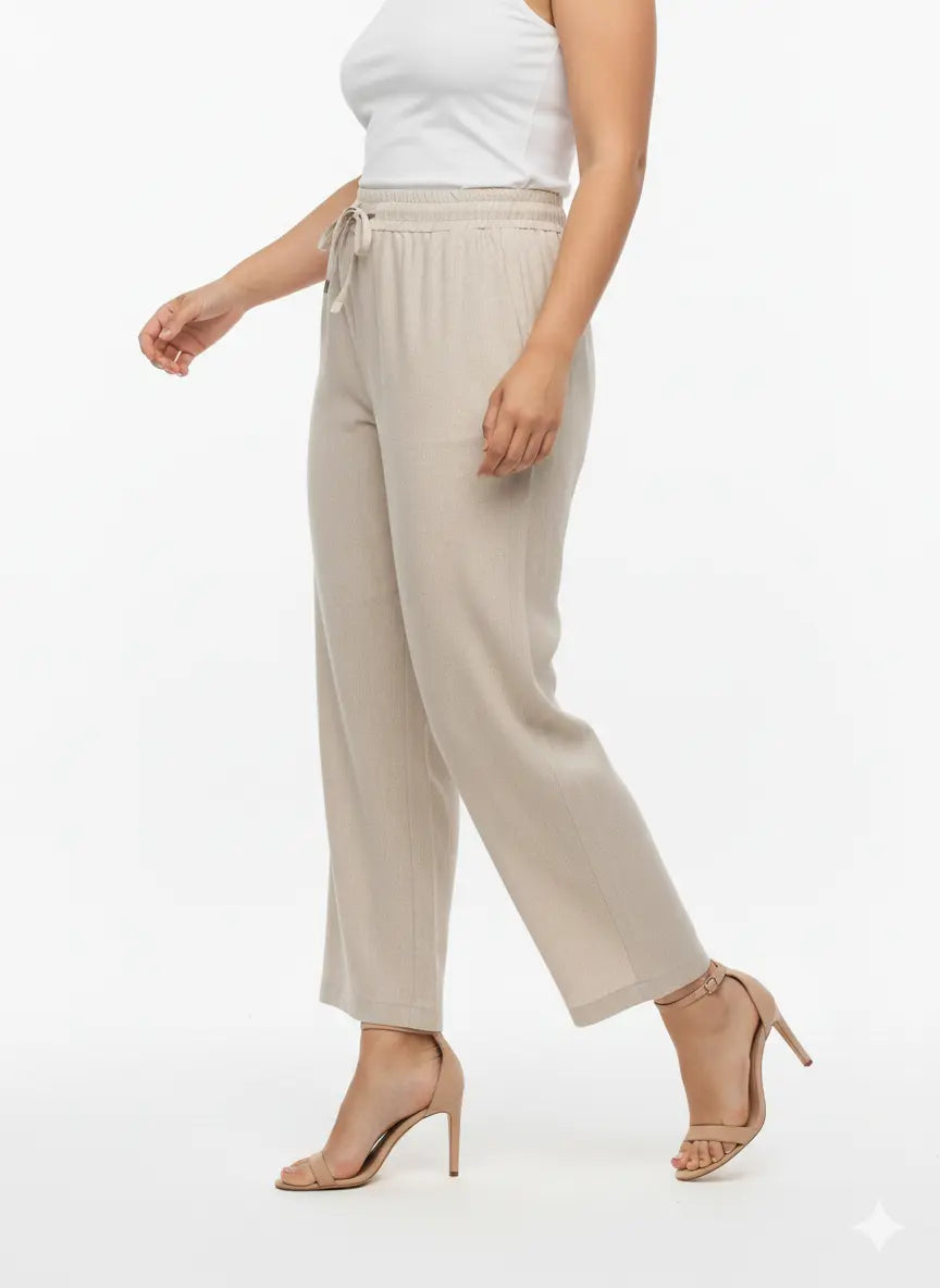 Pantaloni con bustino elastico e lacci in 100% lino DORABELLA
