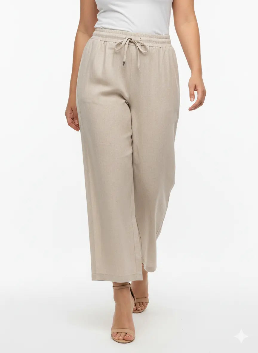 Pantaloni con bustino elastico e lacci in 100% lino DORABELLA