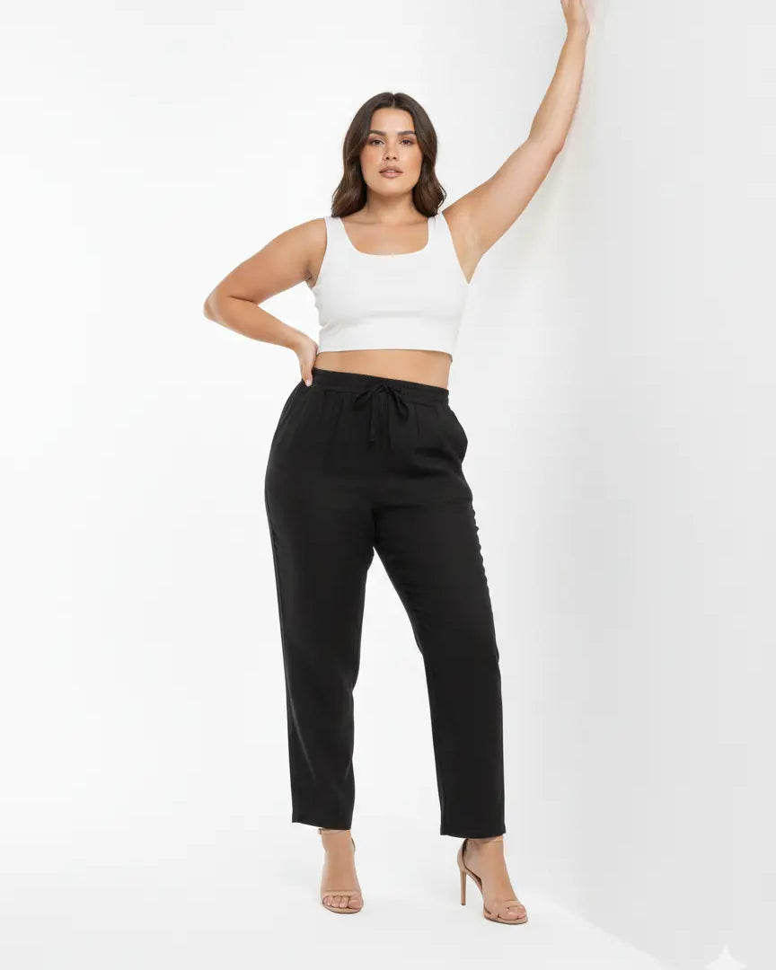 Pantaloni con bustino elastico e lacci in 100% lino DORABELLA