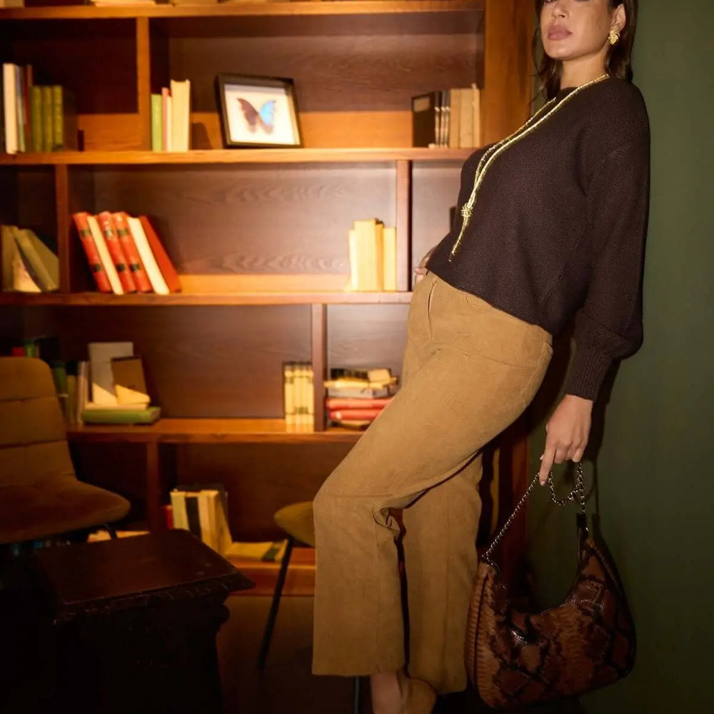 Pantaloni con tasche in velluto a coste CAMMELLO DORABELLA 50