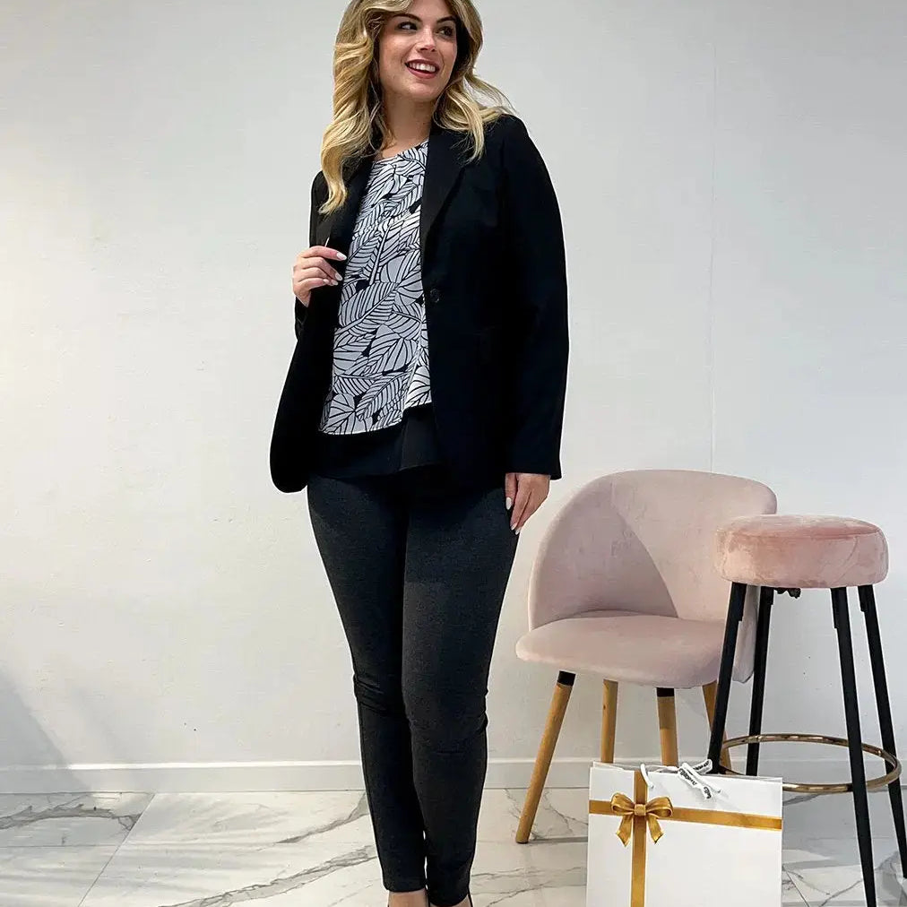 Pantaloni con vita elastica e pattina con bottone ANTRACITE DORABELLA 54