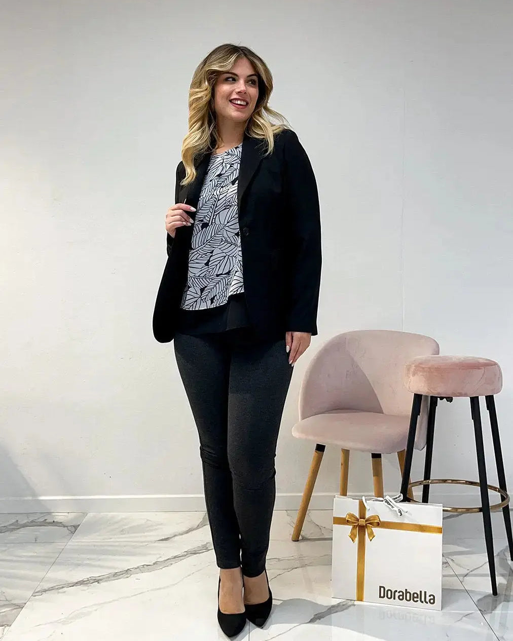 Pantaloni con vita elastica e pattina con bottone ANTRACITE DORABELLA 54