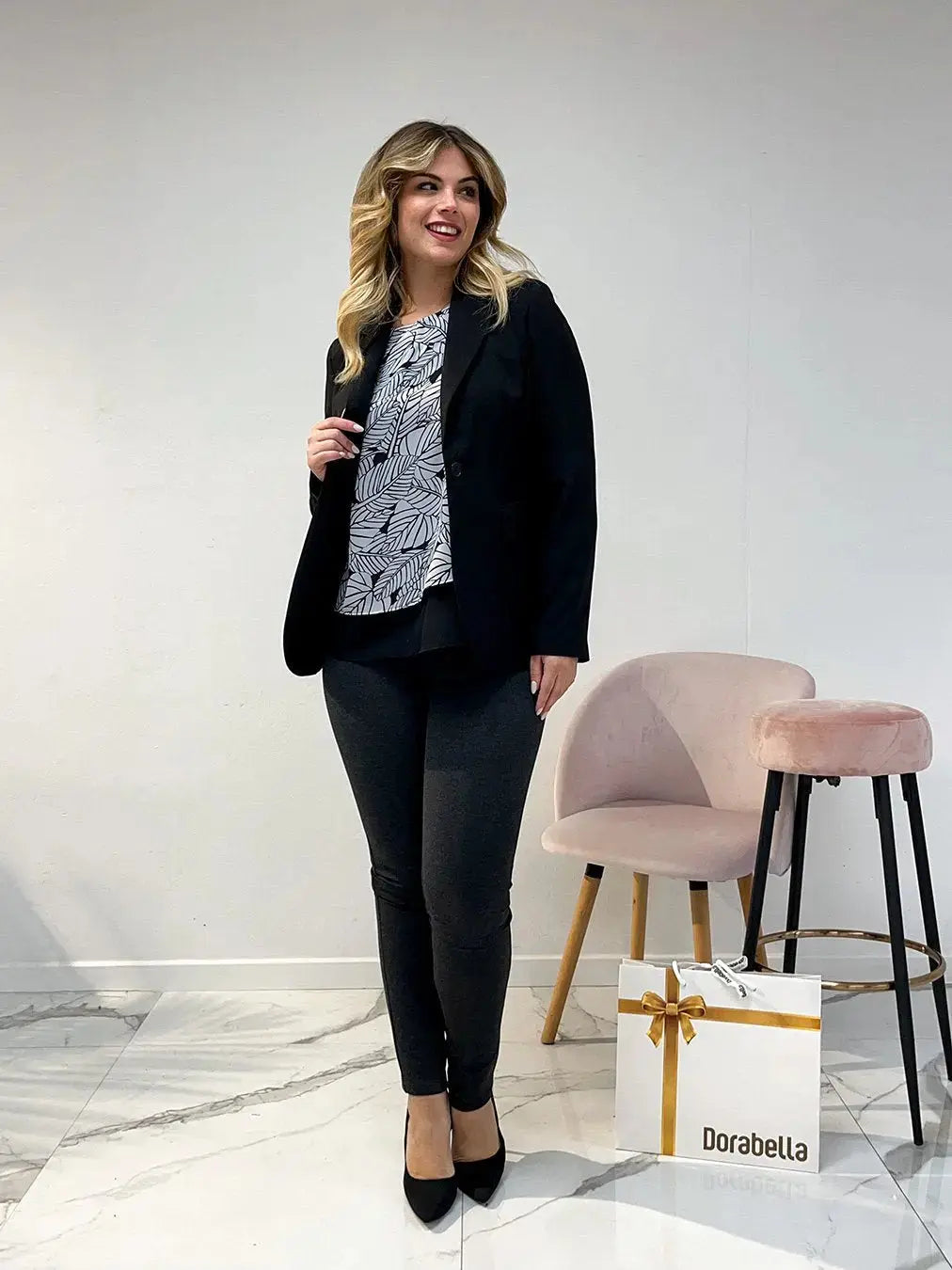 Pantaloni con vita elastica e pattina con bottone ANTRACITE DORABELLA 54