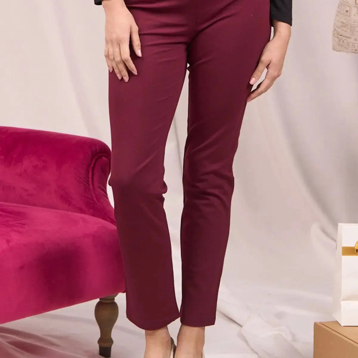 Pantaloni con vita elastica e pattina con bottone BORDEAUX DORABELLA 54