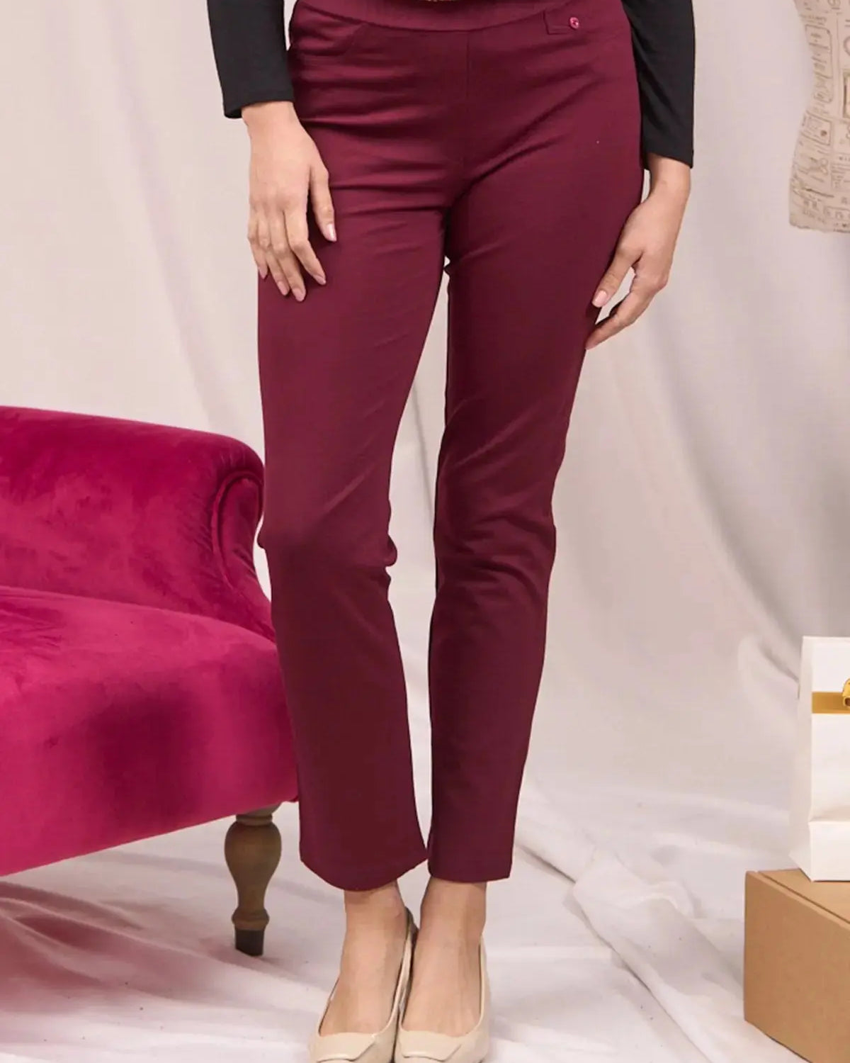 Pantaloni con vita elastica e pattina con bottone BORDEAUX DORABELLA 54
