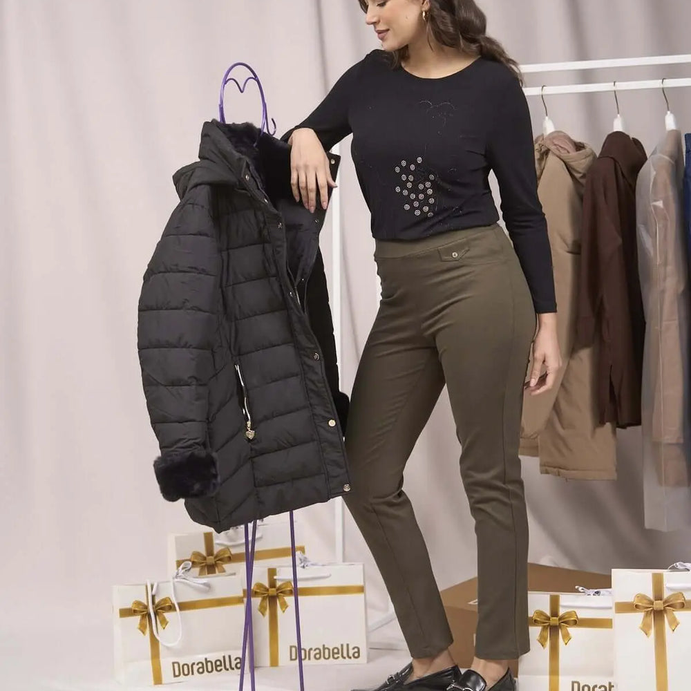 Pantaloni con vita elastica e pattina con bottone MILITARE DORABELLA 54