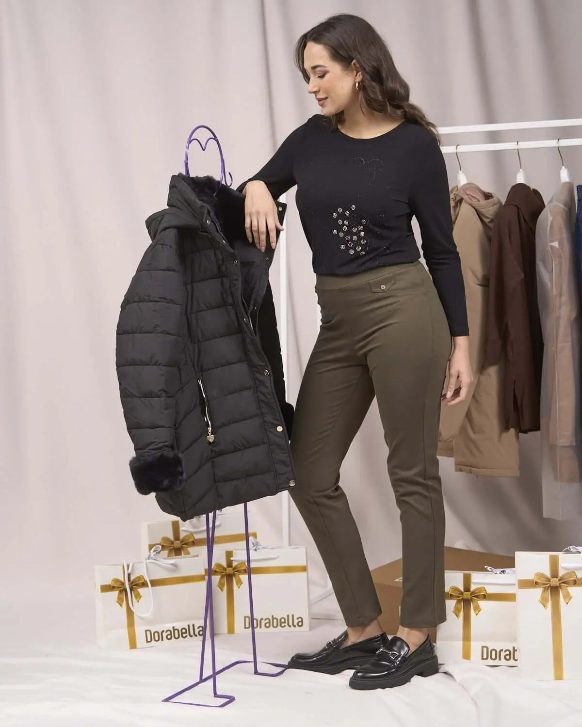 Pantaloni con vita elastica e pattina con bottone MILITARE DORABELLA 54