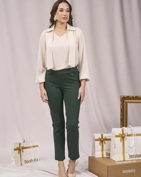 Pantaloni con vita elastica e pattina con bottone VERDE BOSCO DORABELLA