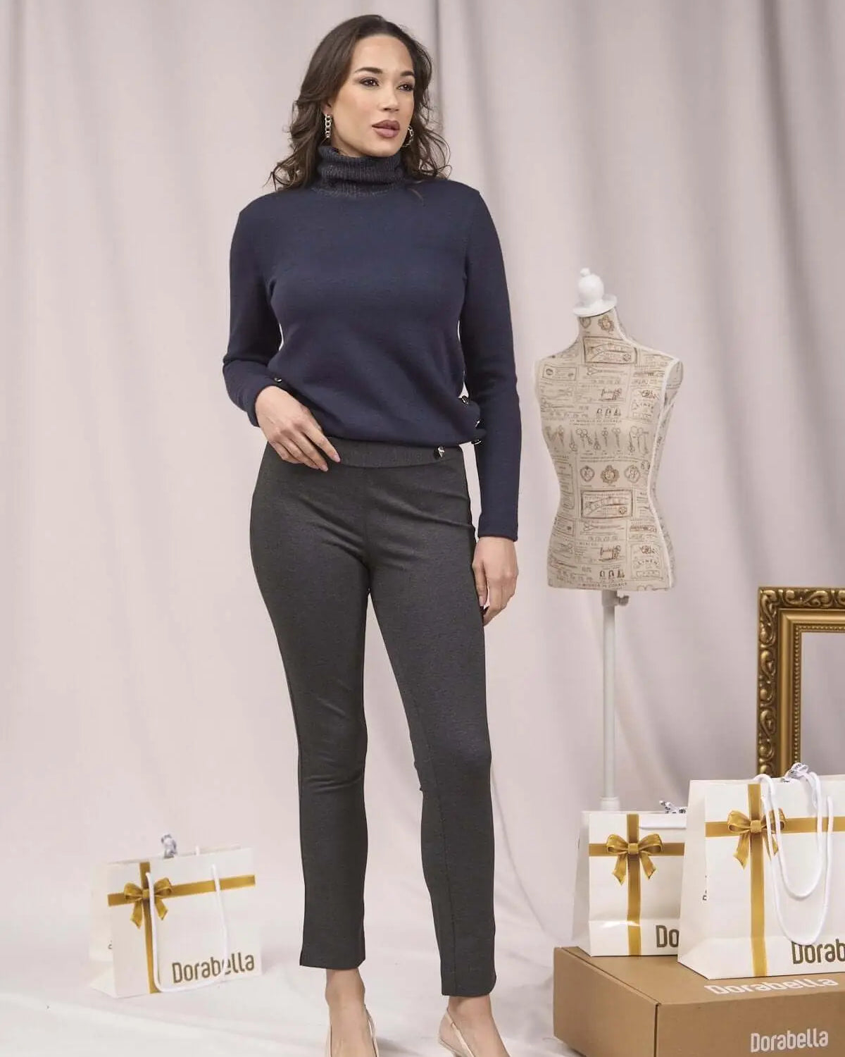 Pantaloni con vita elastica e spacchetti al fondo ANTRACITE DORABELLA