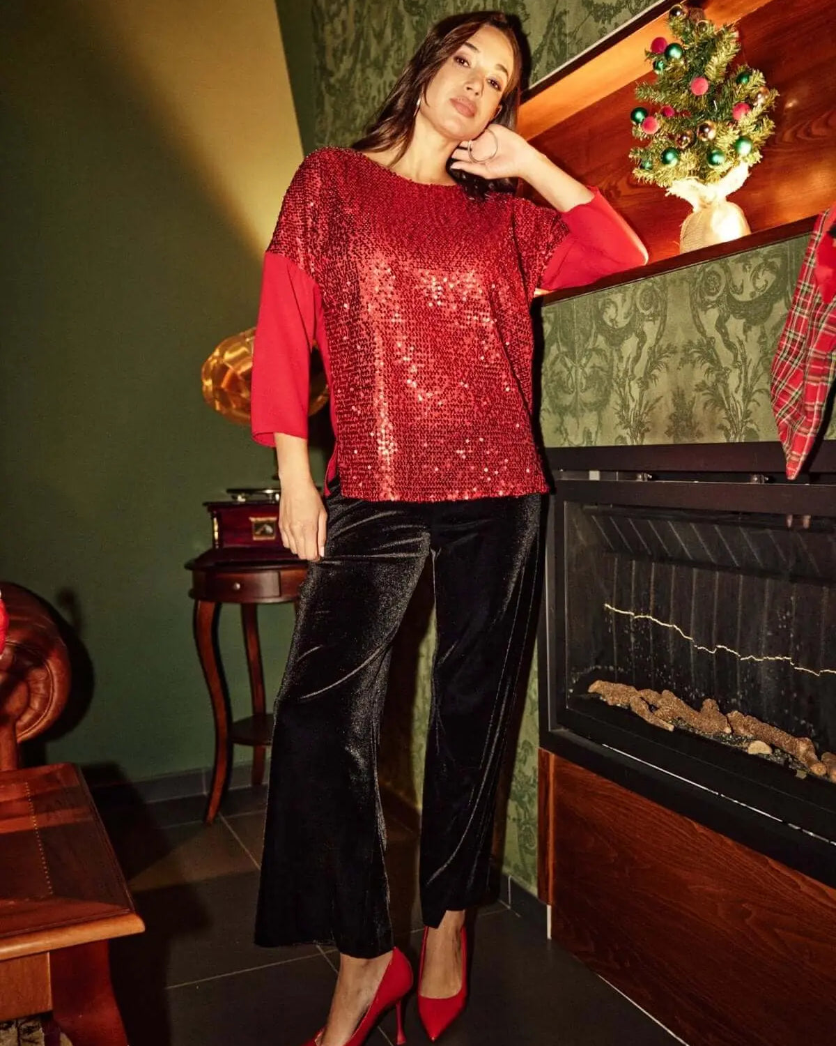 Pantaloni flare in velluto stretch NERO DORABELLA XXL