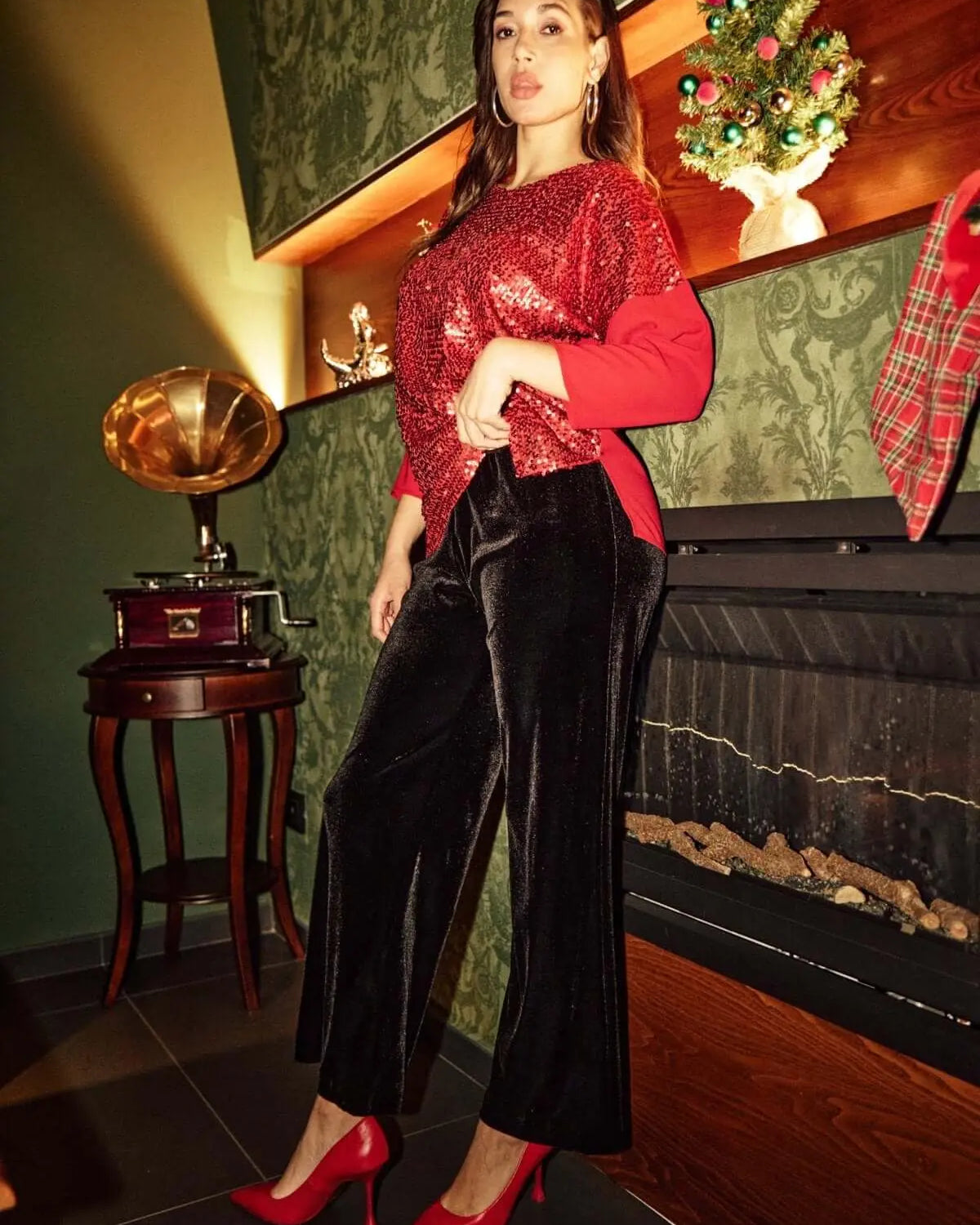 Pantaloni flare in velluto stretch NERO DORABELLA