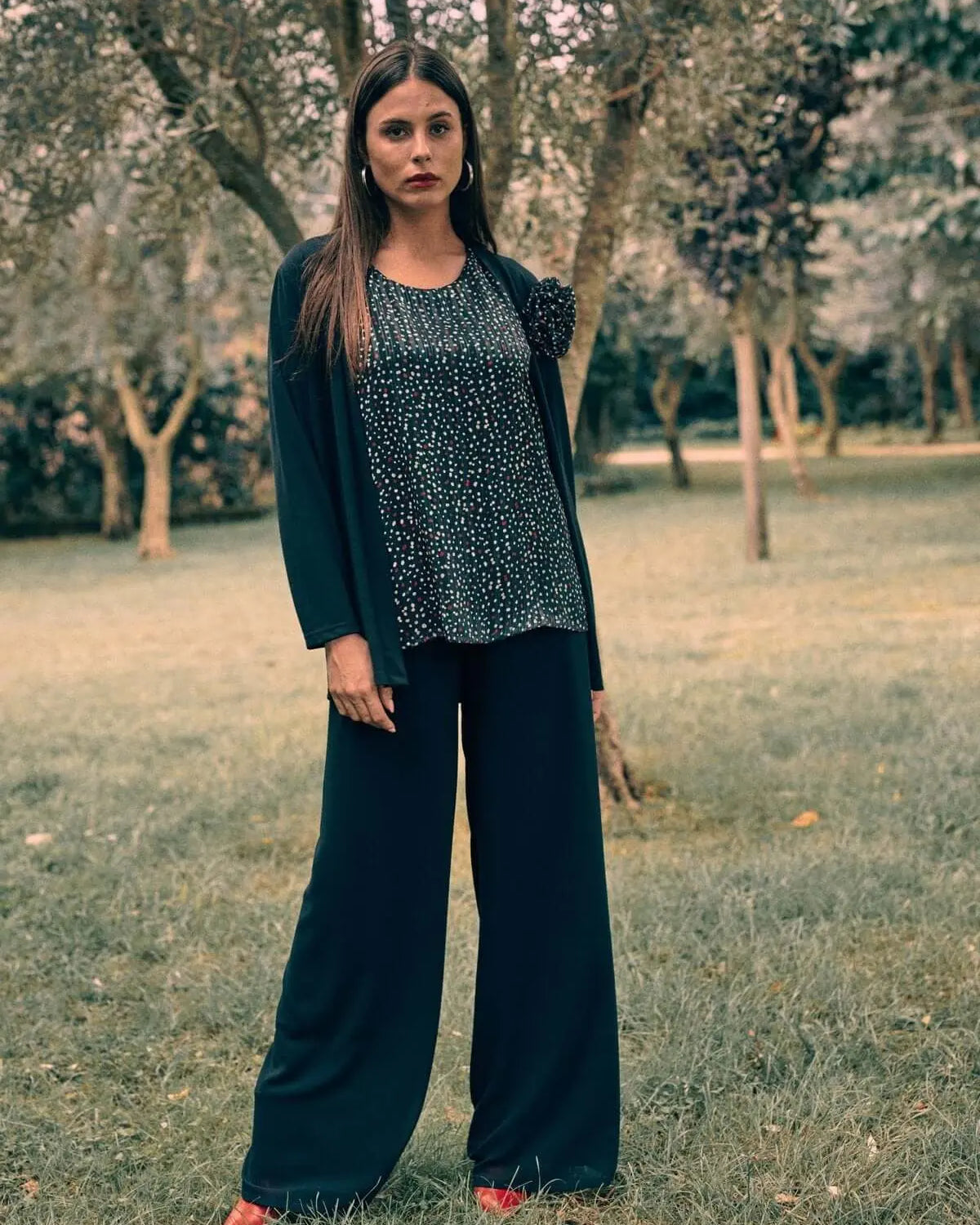 Pantaloni fluidi a palazzo con vita elastica NERO DORABELLA XXL