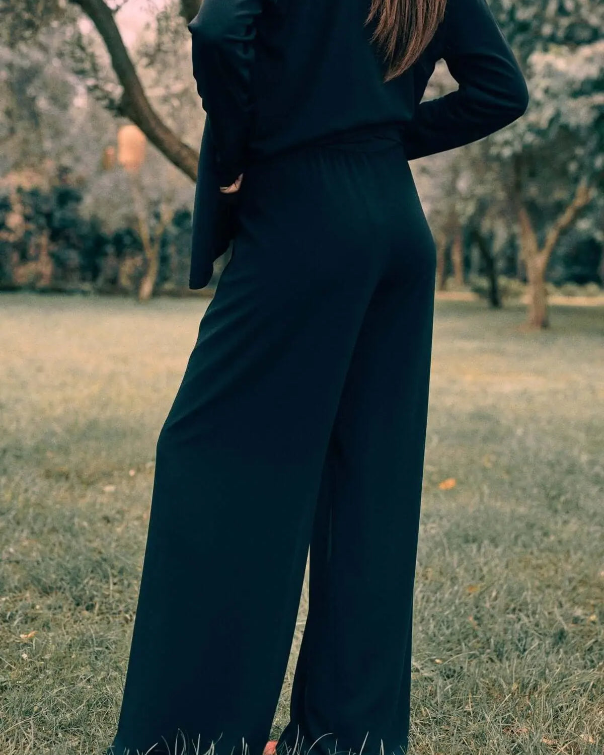 Pantaloni fluidi a palazzo con vita elastica NERO DORABELLA