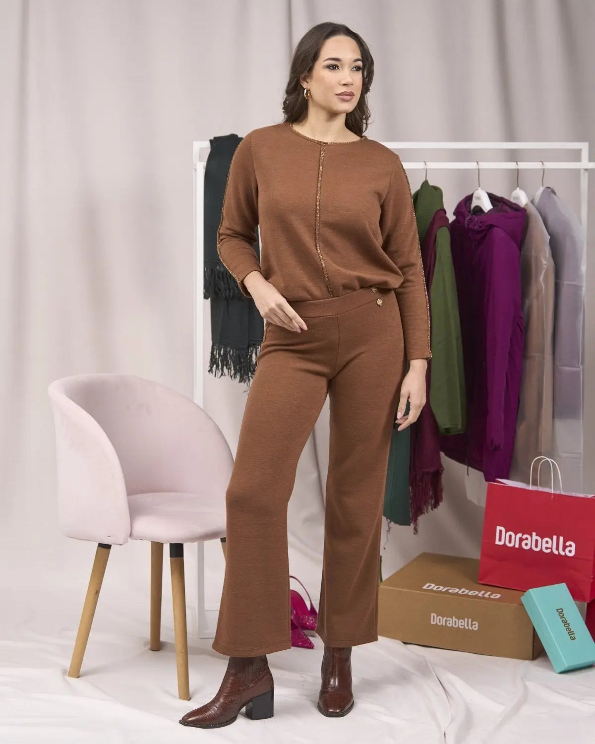 Pantaloni in maglia con bustino elastico MARRONE DORABELLA
