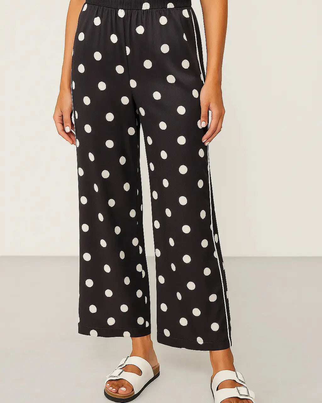 Pantaloni palazzo a pois con piping laterale a contrasto DORABELLA PIU'