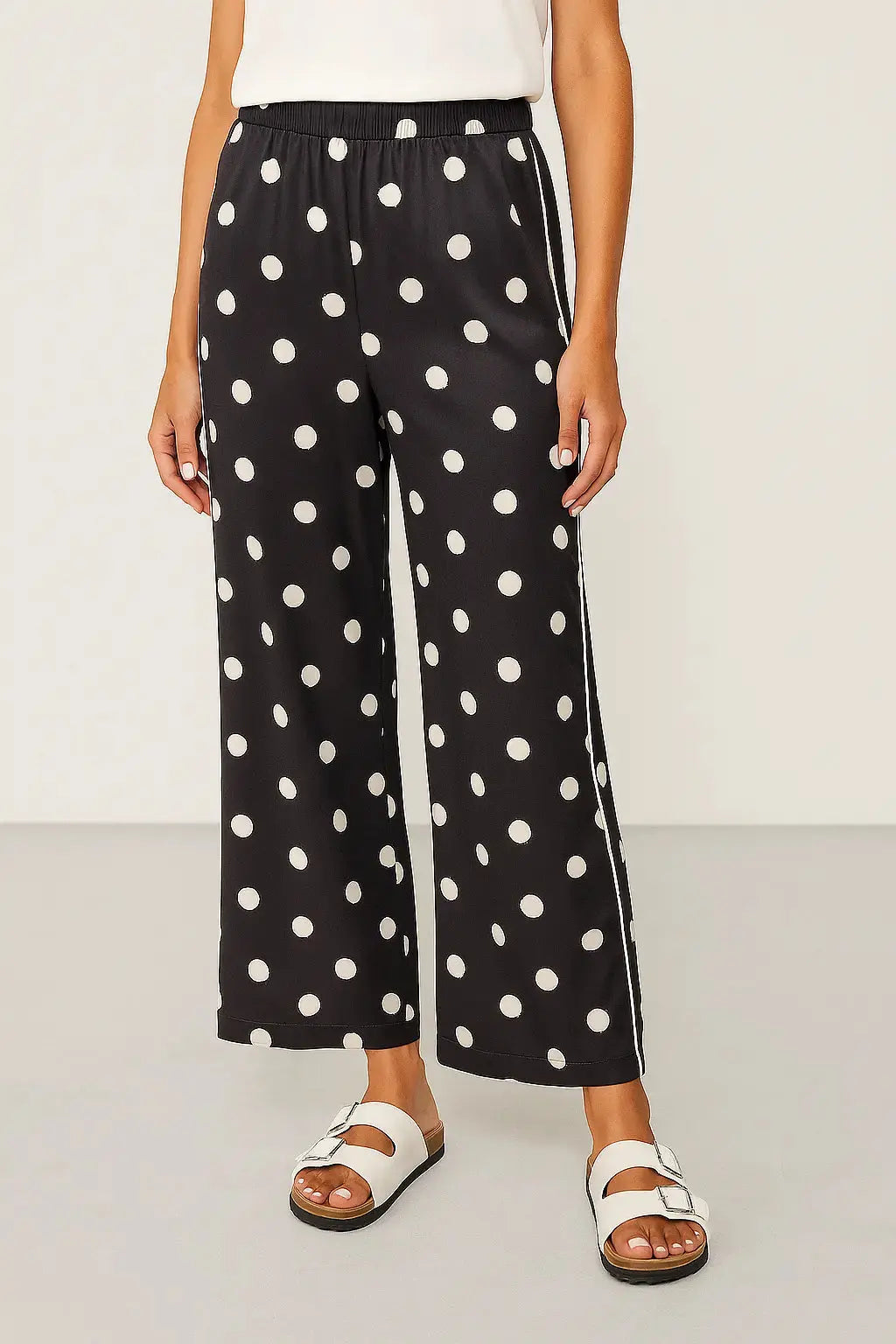 Pantaloni palazzo a pois con piping laterale a contrasto DORABELLA PIU'