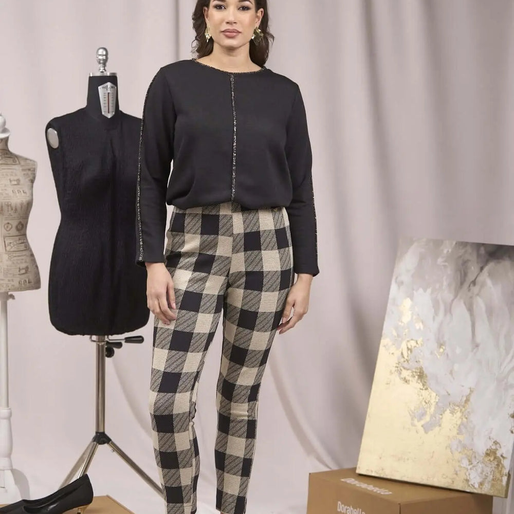 Pantaloni slim fit fantasia con spacchetti BEIGE DORABELLA XXL