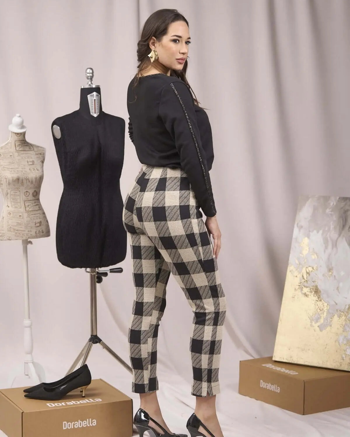 Pantaloni slim fit fantasia con spacchetti BEIGE DORABELLA