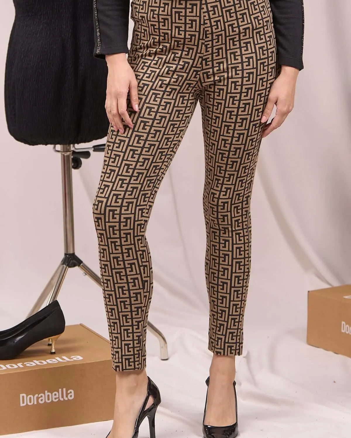 Pantaloni slim fit fantasia con spacchetti CAMMELLO DORABELLA