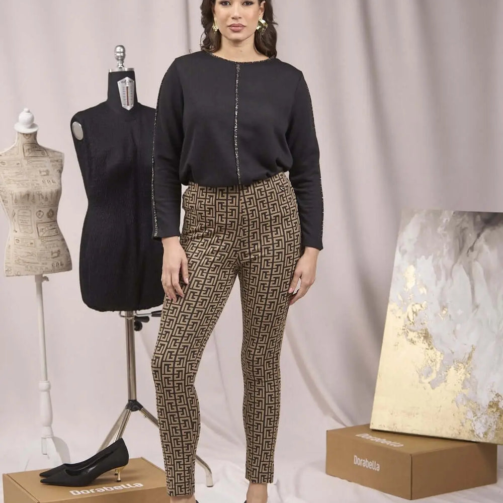 Pantaloni slim fit fantasia con spacchetti CAMMELLO DORABELLA XXL