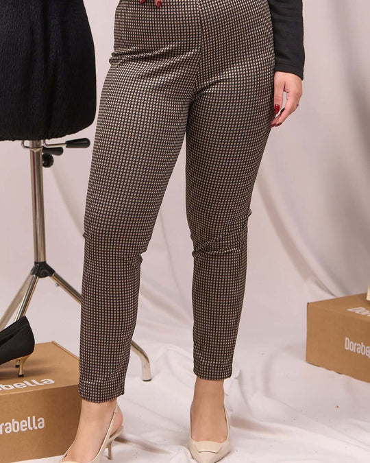 Pantaloni slim fit fantasia con spacchetti CUOIO DORABELLA