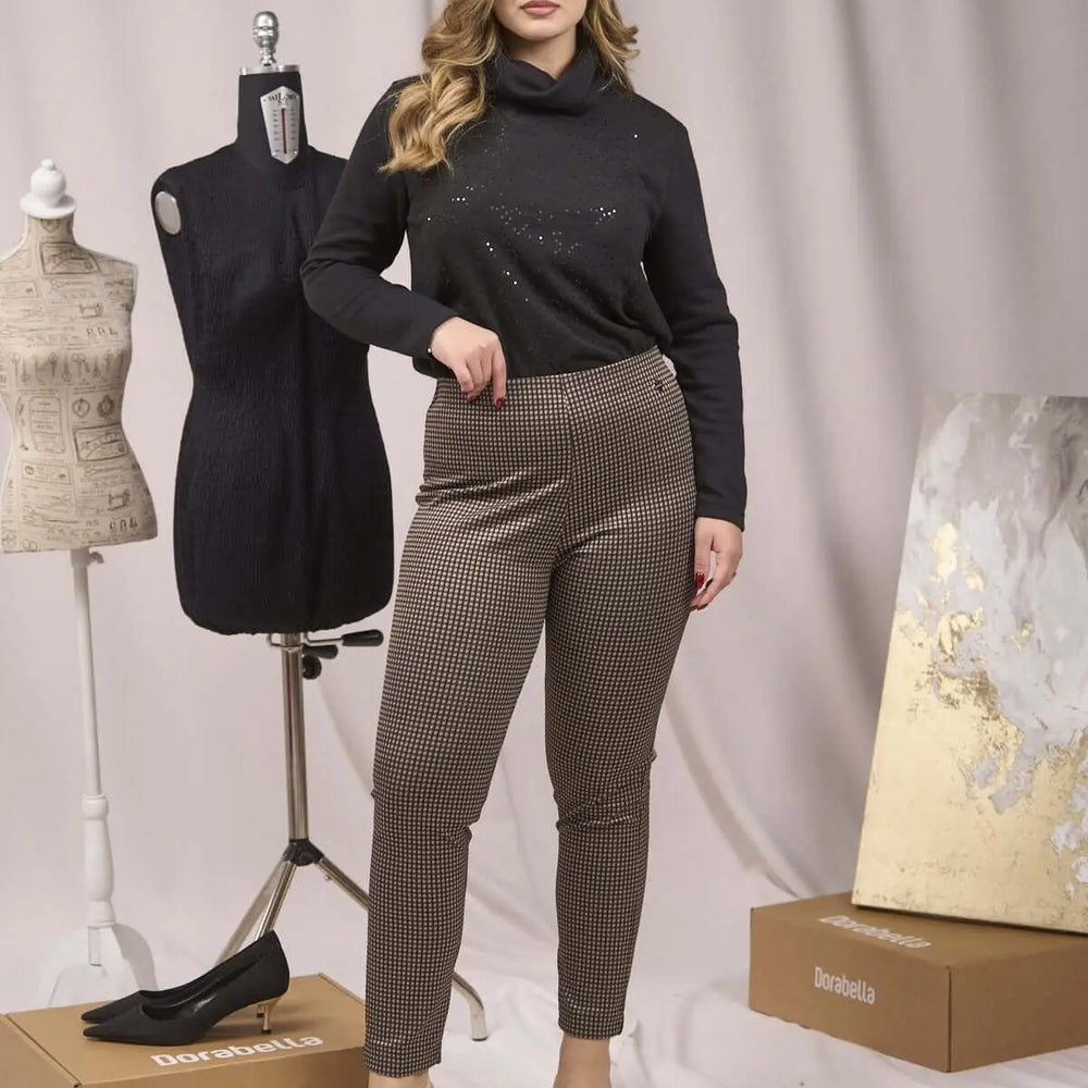 Pantaloni slim fit fantasia con spacchetti CUOIO DORABELLA XXL