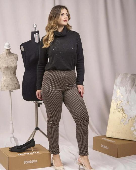 Pantaloni slim fit fantasia con spacchetti CUOIO DORABELLA