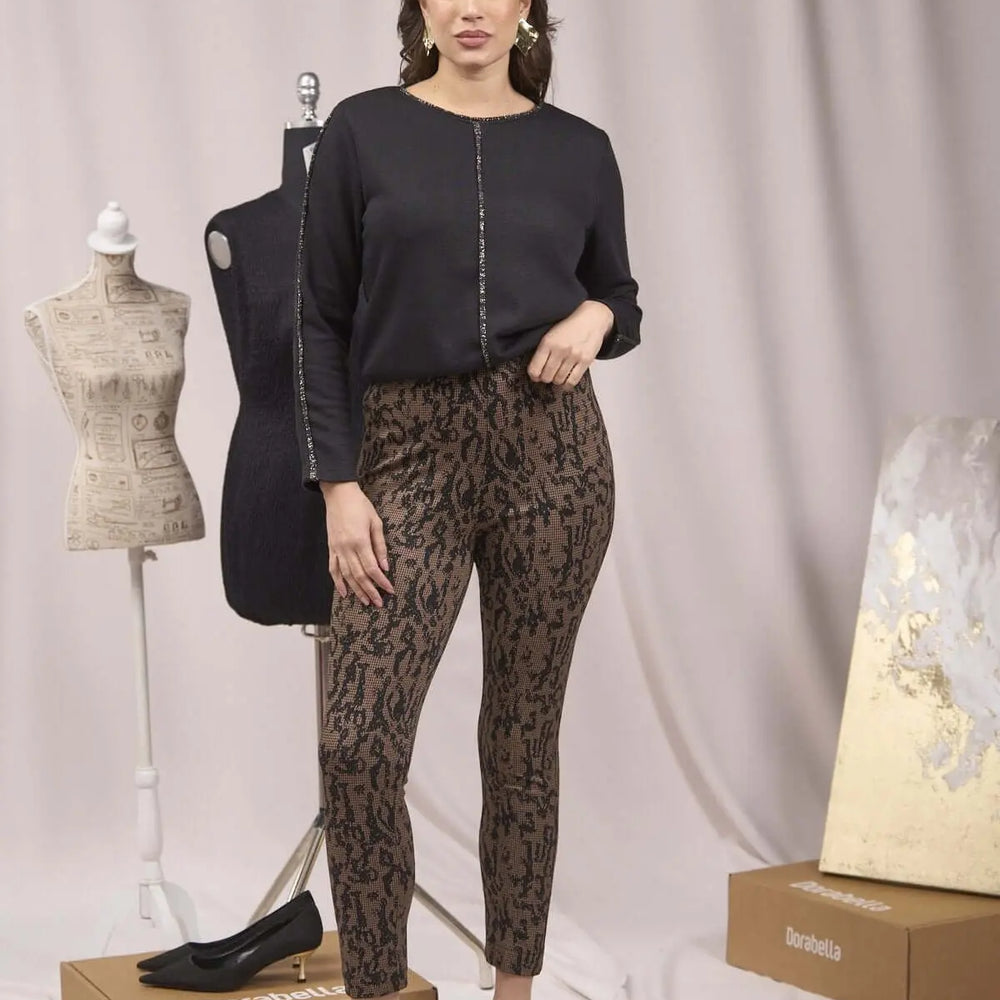 Pantaloni slim fit fantasia con spacchetti MORO DORABELLA XXL