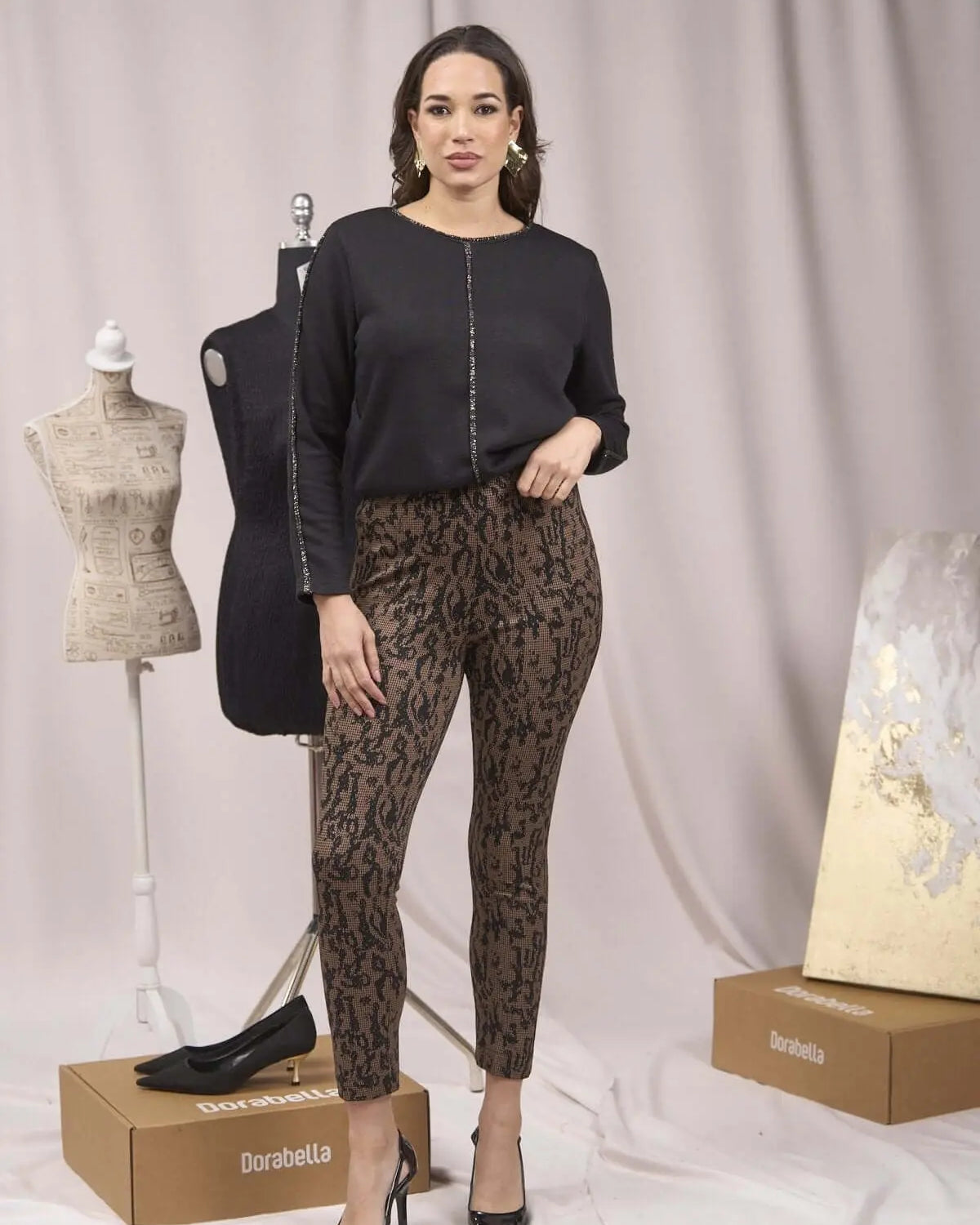 Pantaloni slim fit fantasia con spacchetti MORO DORABELLA XXL