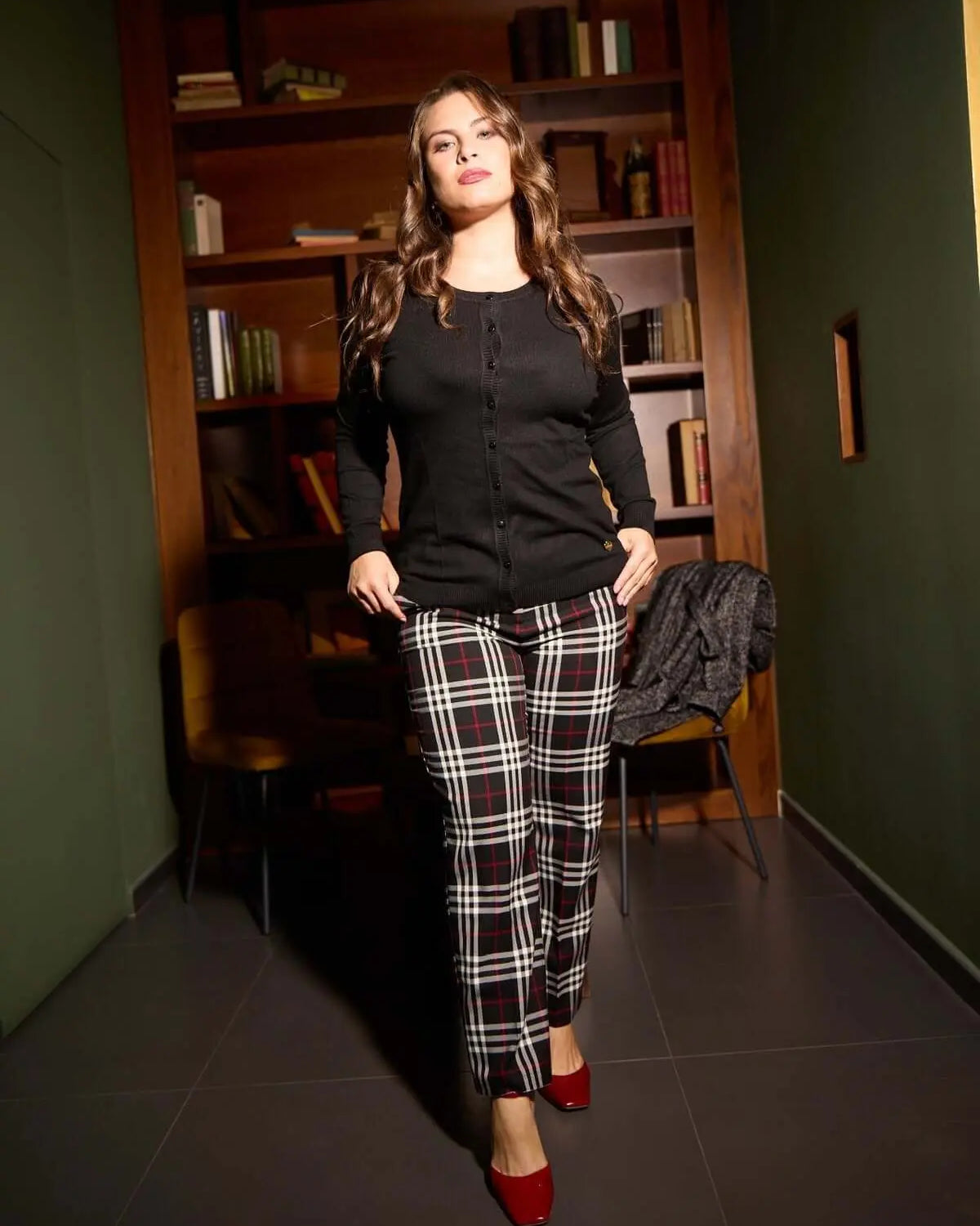 Pantaloni slim fit in tartan ROSSO DORABELLA 52