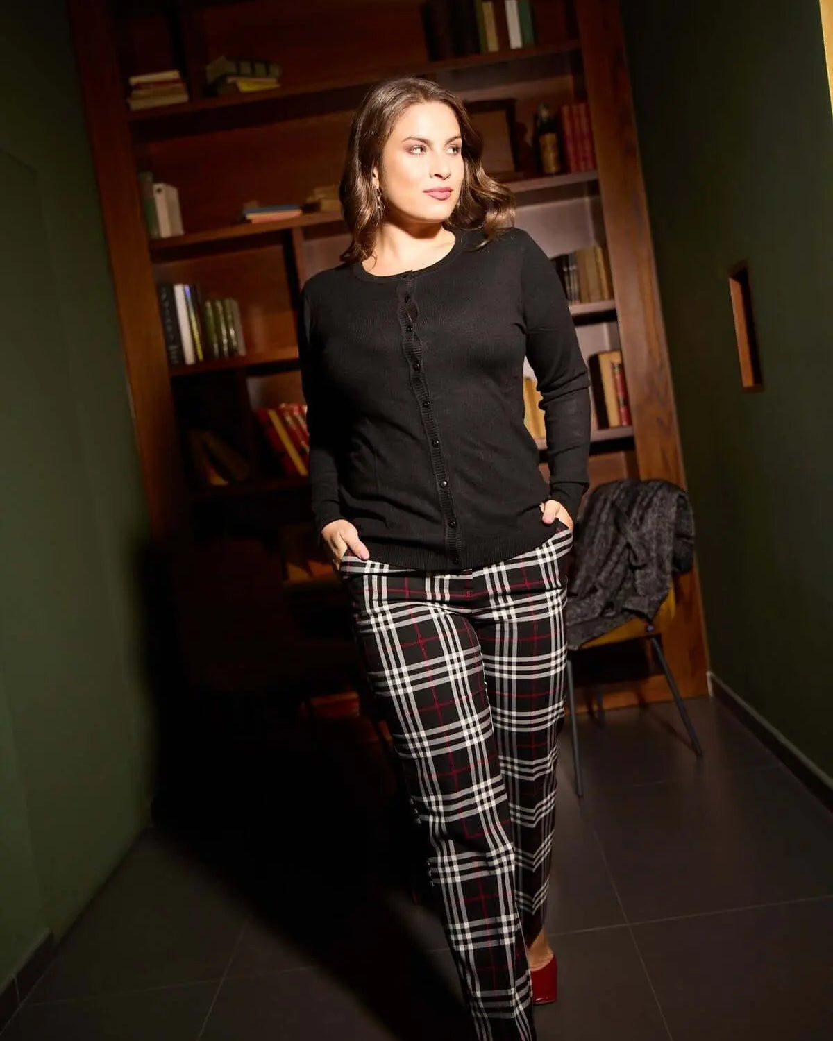 Pantaloni slim fit in tartan ROSSO DORABELLA