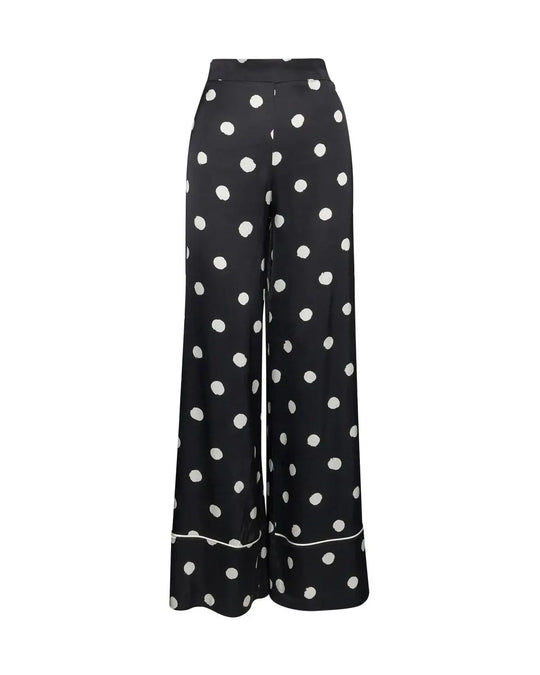 Pantaloni wide leg stampati con piping frontale NERO DORABELLA