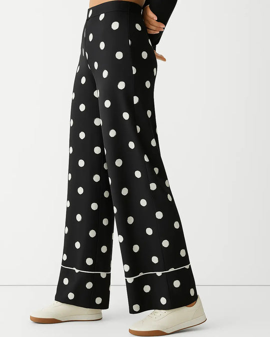 Pantaloni wide leg stampati con piping frontale NERO DORABELLA