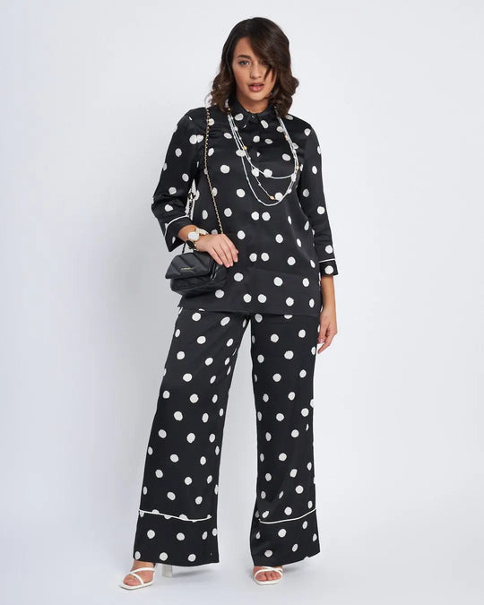 Pantaloni wide leg stampati con piping frontale NERO DORABELLA XXL