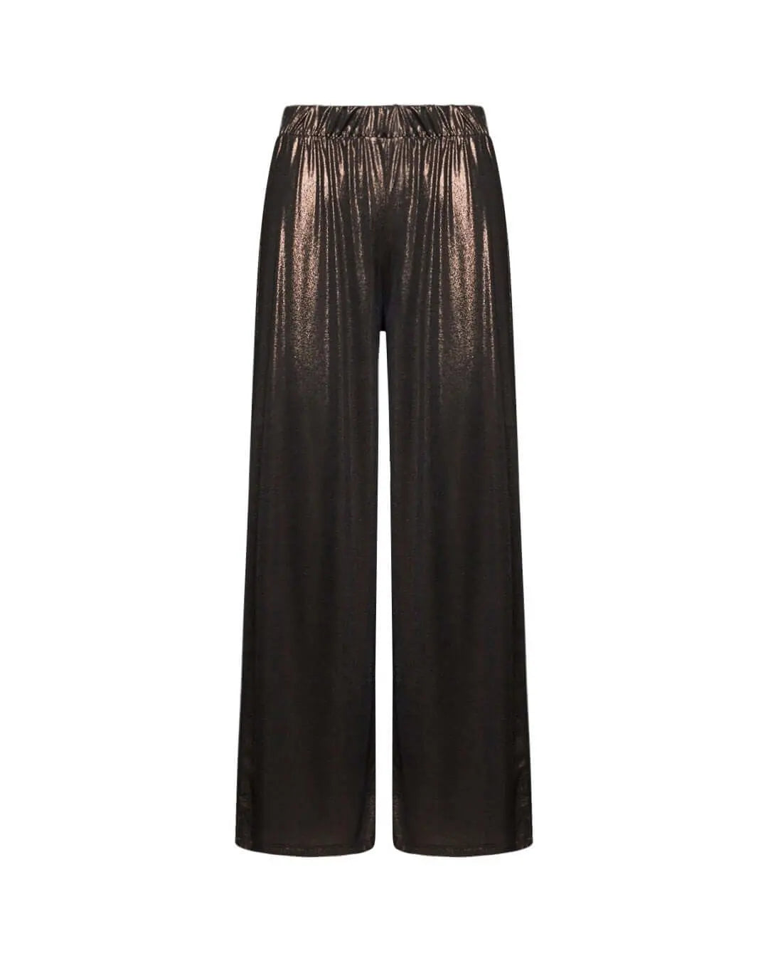 Pantapalazzo comodo in jersey lamé elasticizzato con medaglietta logo. MORO DORABELLA