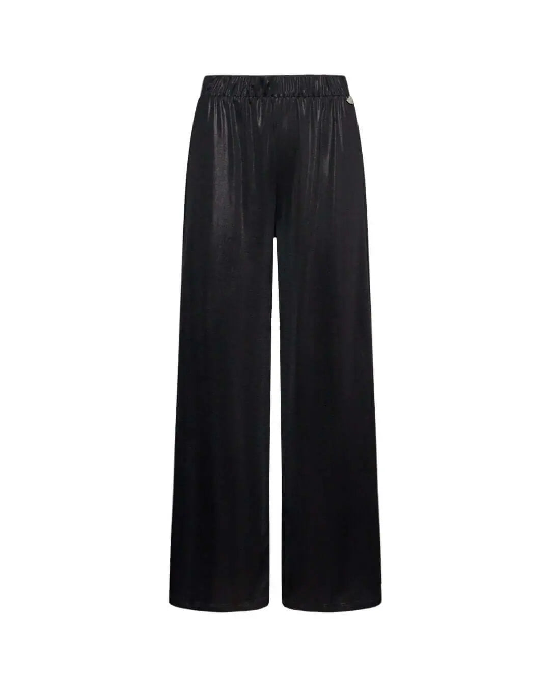 Pantapalazzo comodo in jersey lamé elasticizzato con medaglietta logo. NERO DORABELLA